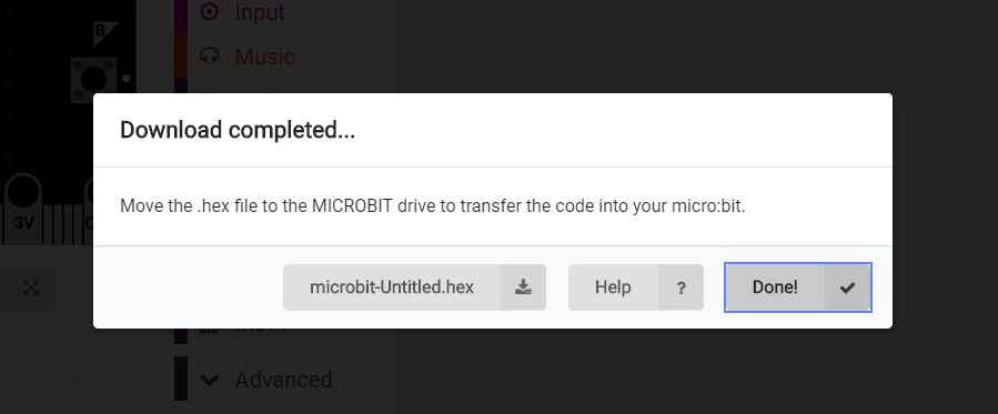 a screenshot of a completed micro:bit program download