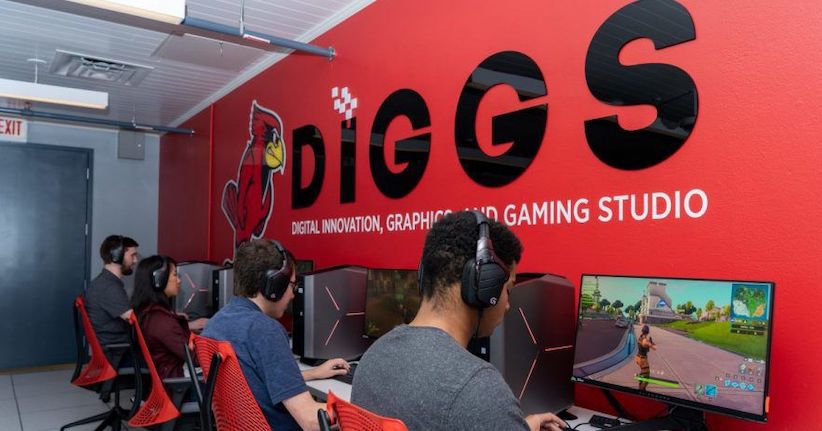 esports studio in college with students gaming