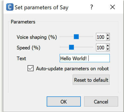 parameters for coding the nao robot with choregraphe