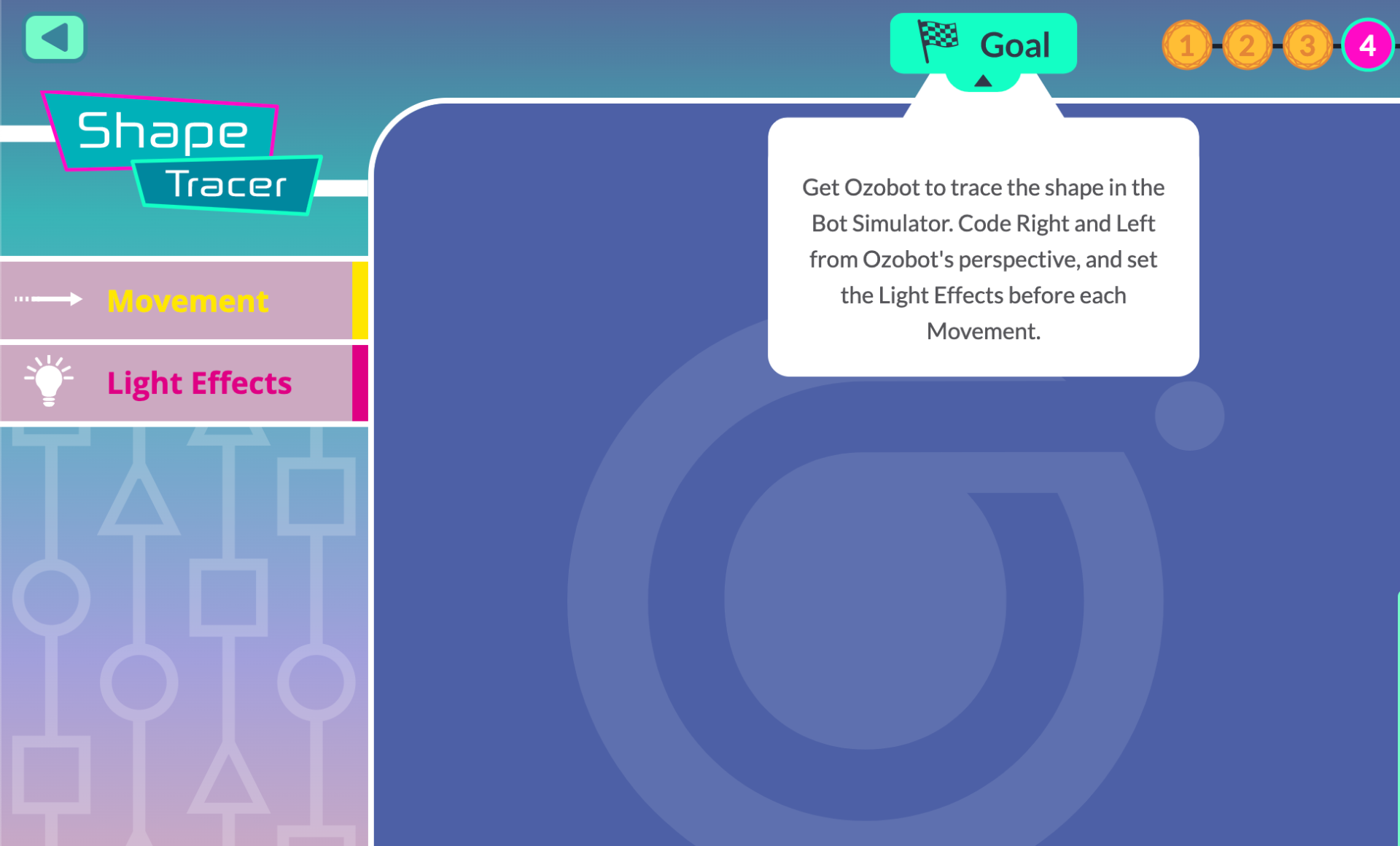 screen displaying ozobot's shape tracer game