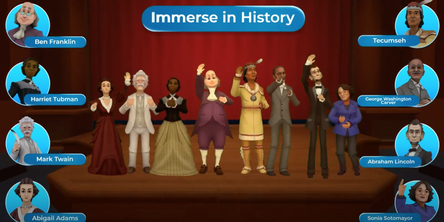 historymaker vr lesson interface with historical figures