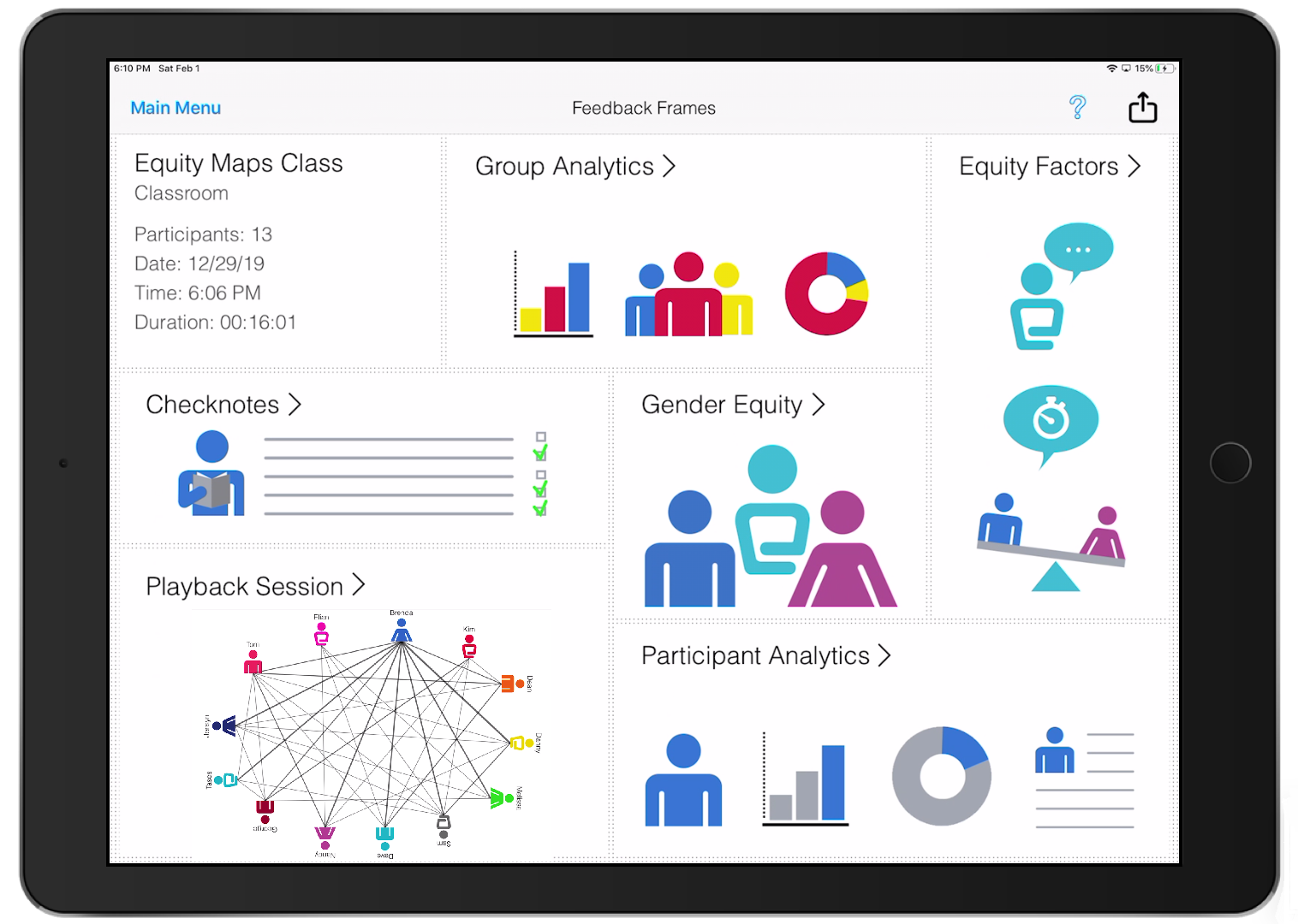 equity maps interface displayed on a tablet screen