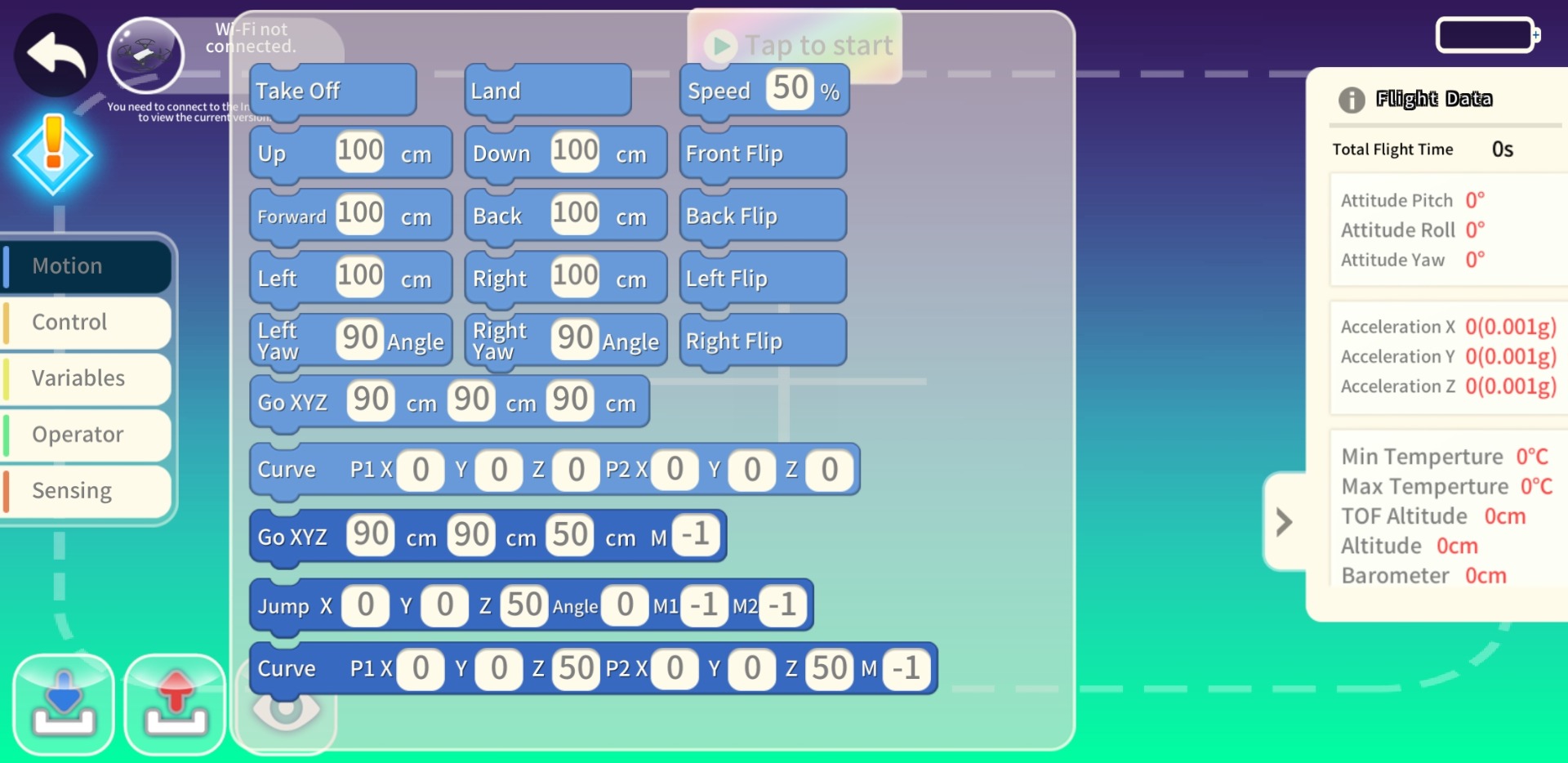 a block program for piloting the Tello EDU educational drone