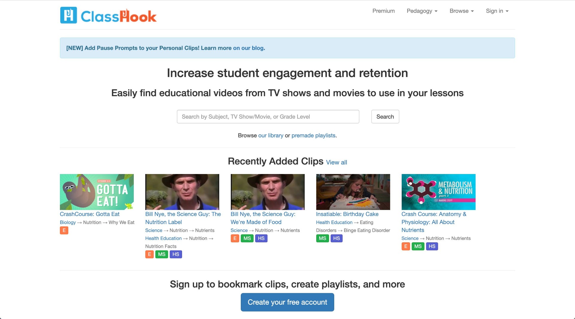 the ClassHook dashboard for classroom instruction with movie scenes and multimedia resources