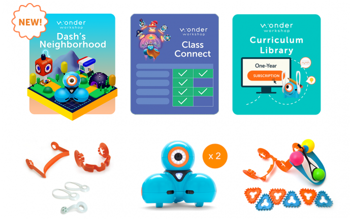 the wonder workshop dash in education pack with class connect and access to dash's neighborhood
