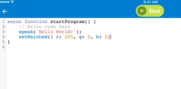 a text coding program for the Sphero BOLT robot in the JavaScript language