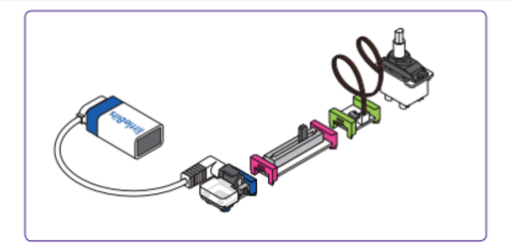 littlebits circuit with power, slide dimmer, and servo bits