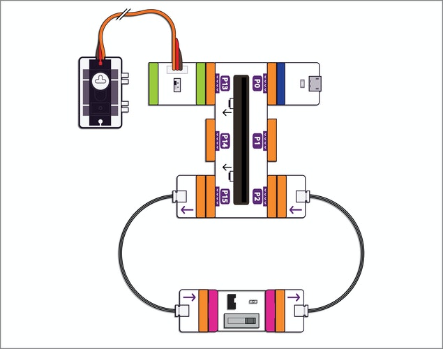 a littlebits circuit built with the littleBits micro:bit Adapter included