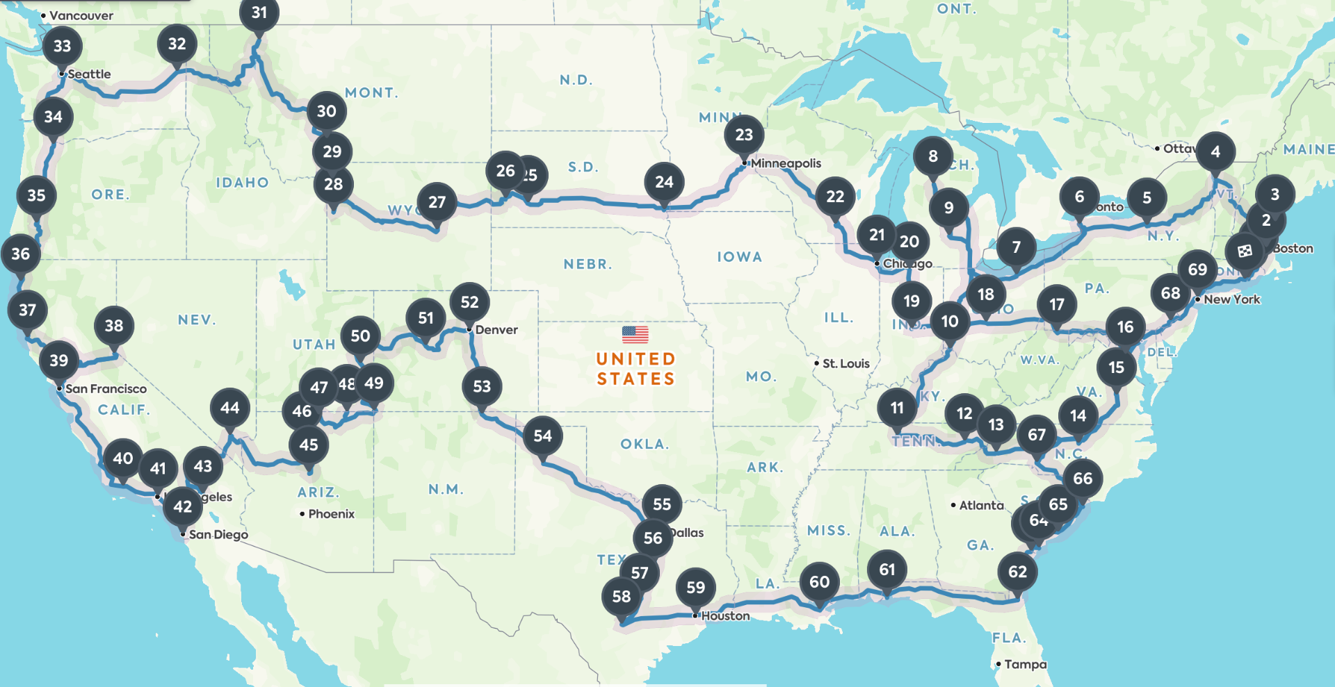 a map of eduporium merge cube donations and a cross country road trip