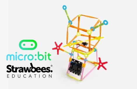 the micro:bit V2 attached to a strawbees structure as part of the eduporium grant award