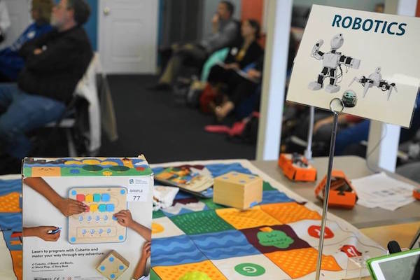 a STEM table at the pink inc. workshop