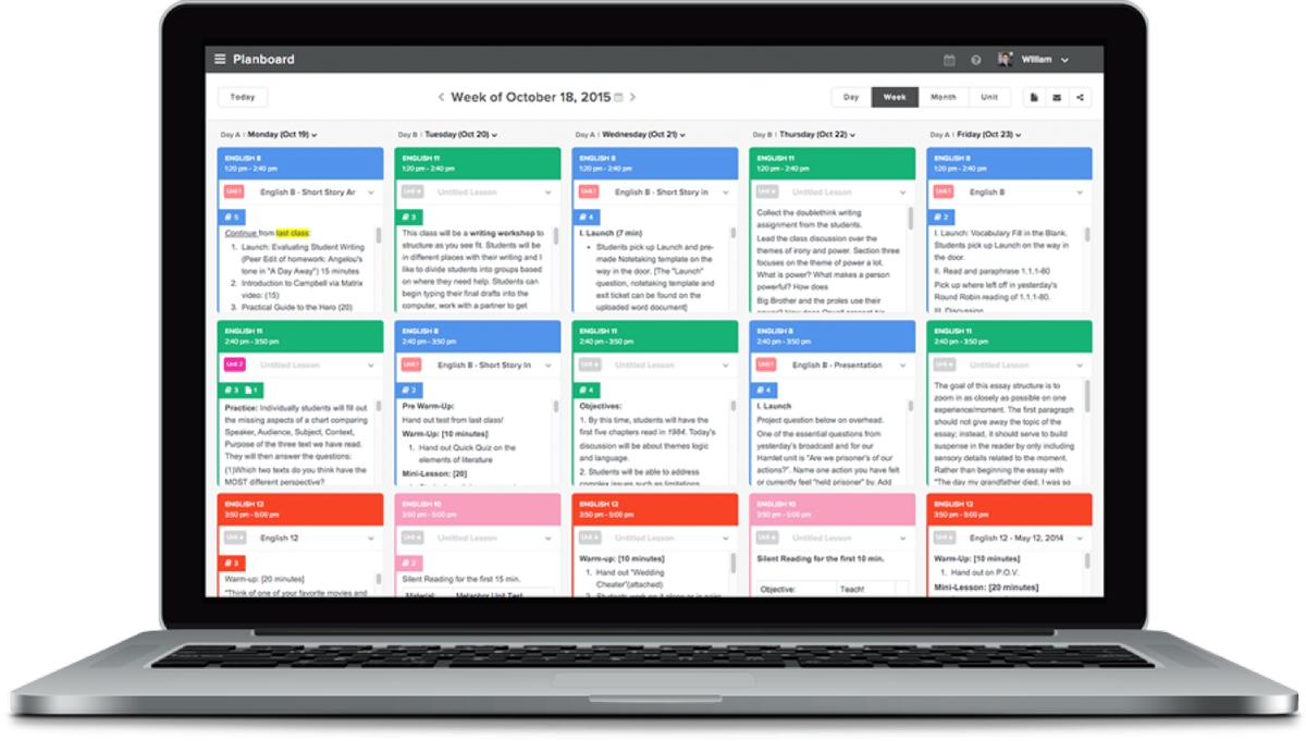 planboard view on a laptop