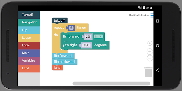 a mobile phone with a block coding program for controlling the tello edu drone with droneblocks