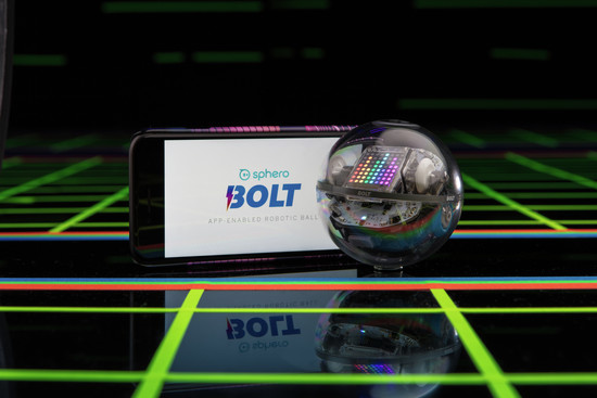 the sphero BOLT robot with a device displaying the Sphero Edu app