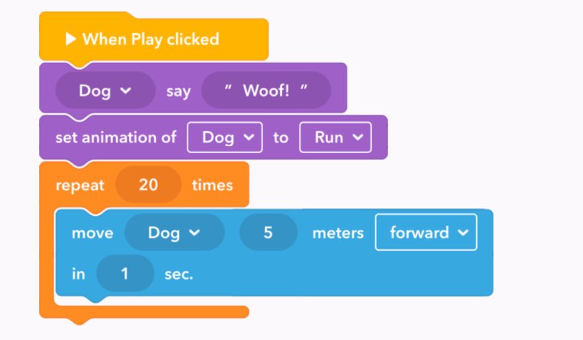 a block coding program for programming virtual content using CoSpaces Edu