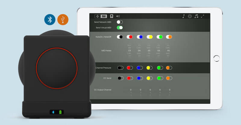 skoog device with toggles for controlling sounds through mobile app