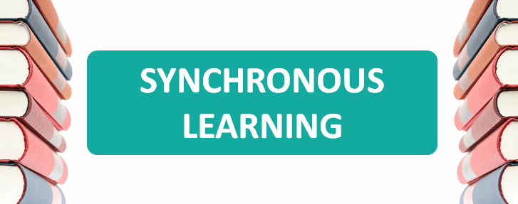 images of books and the words synchronous learning