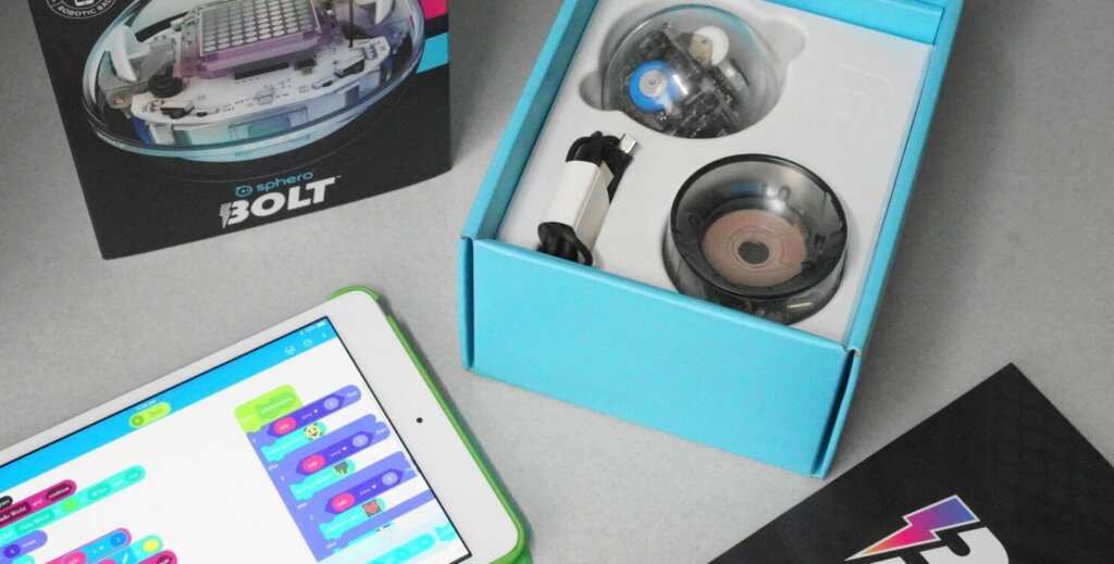 the sphero bolt box, ipad, and accessories for SEL and STEM learning