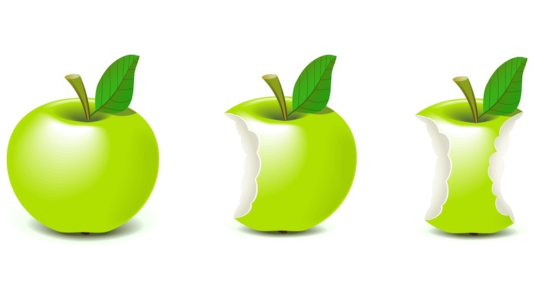 green apples with bites taken out of them to express the stages of bite-sized learning