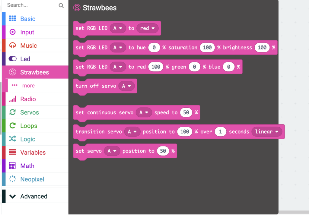 the programming blocks in makecode