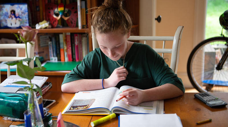 a student studies from home as the learning loss conversation continues
