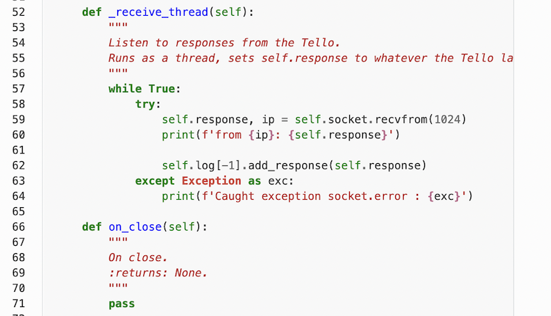 an example of python code for the Tello EDU drone