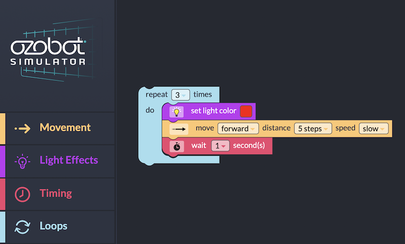 a loop program for the virtual ozobot evo in the online ozobot coding simulator