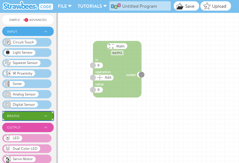 the Strawbees Code illustrator displaying a block coding program