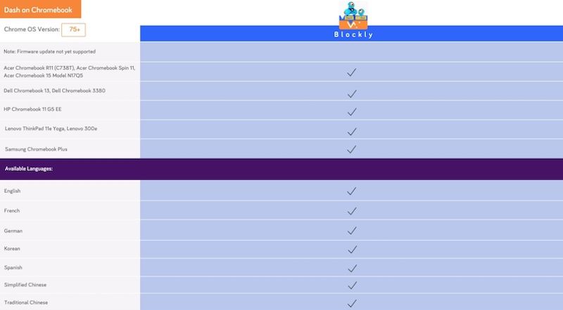 Dash Robot Chromebook Compatibility