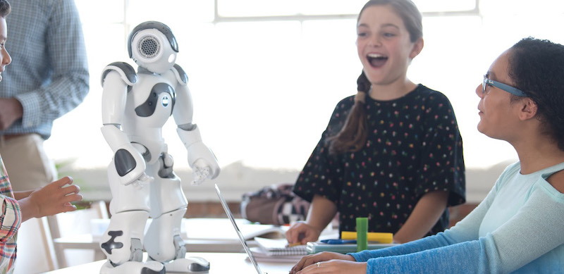 the nao robot being used in an hour of code project