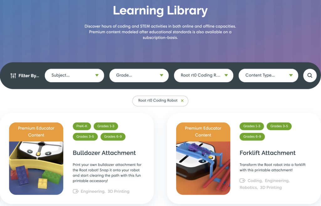 the irobot education lesson library and root rt0 coding activities