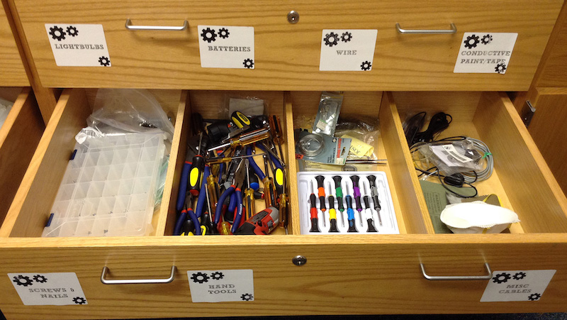 low-tech items in a school makerspace