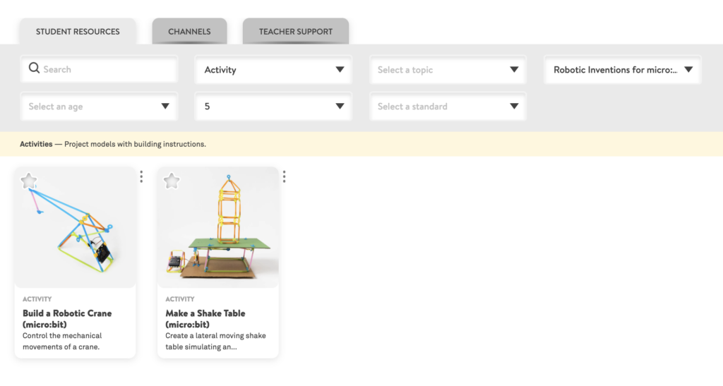 a screengrab of the strawbees classroom platform for sorting projects