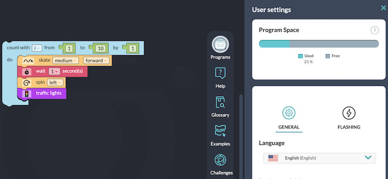 an ozoblockly program for the ozobot evo coding robot with a loop