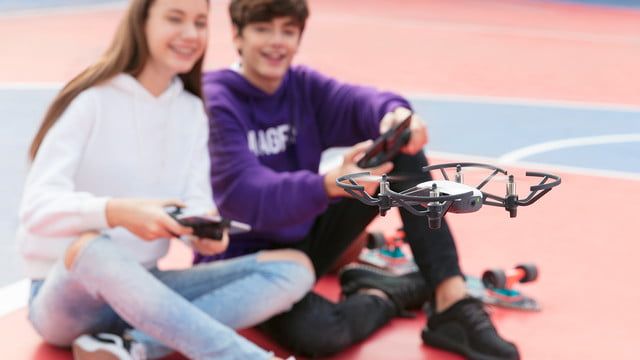 two students using the tello edu drone in a STEM lesson