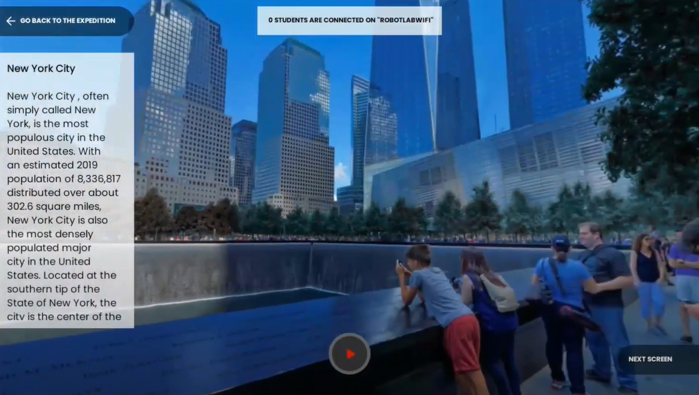 a view of tourists in new york city found in the robotlab expeditions 2.0 virtual reality content