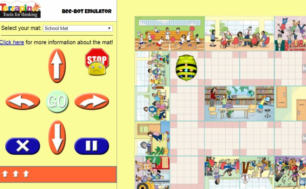a program for controlling the early education bee-bot coding robot in the online emulator