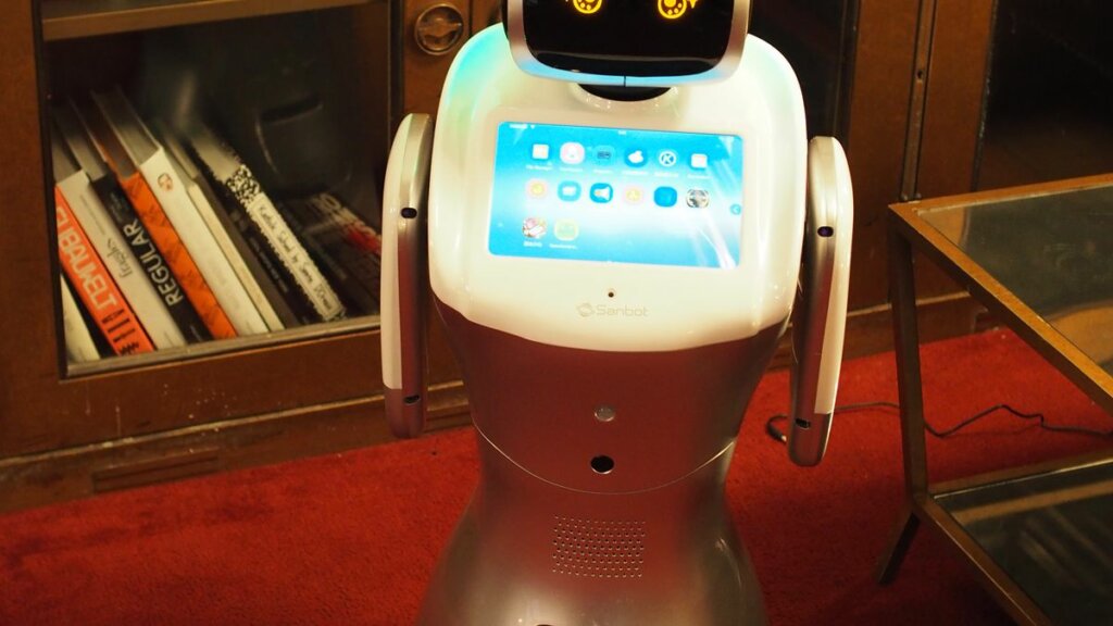 the amazing sanbot robot with a built-in touch screen