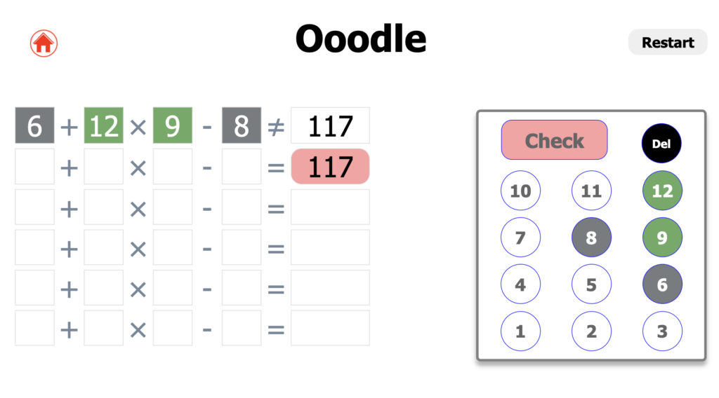 an incorrect attempt at solving an Oodle equation