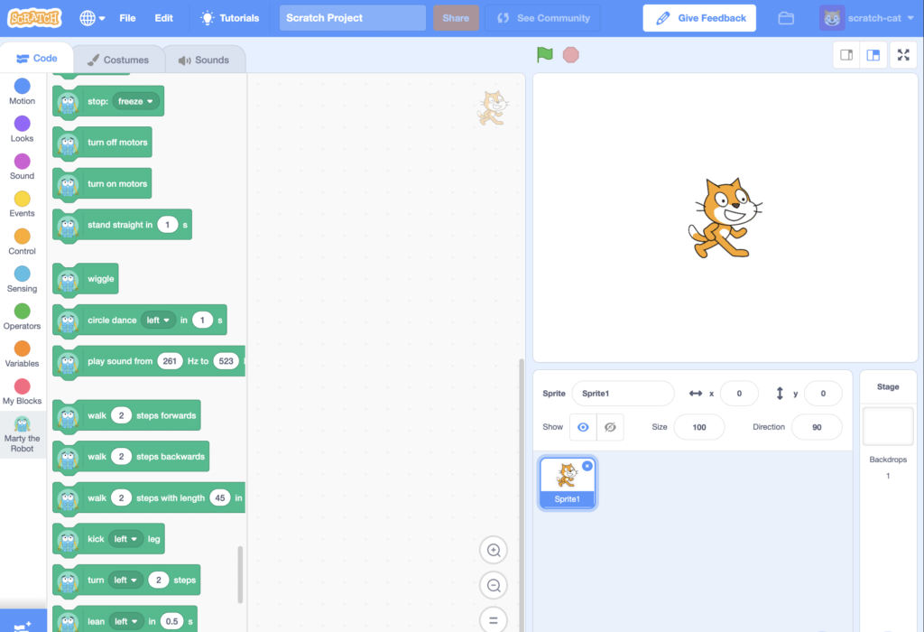 using scratch coding with the marty robot V2