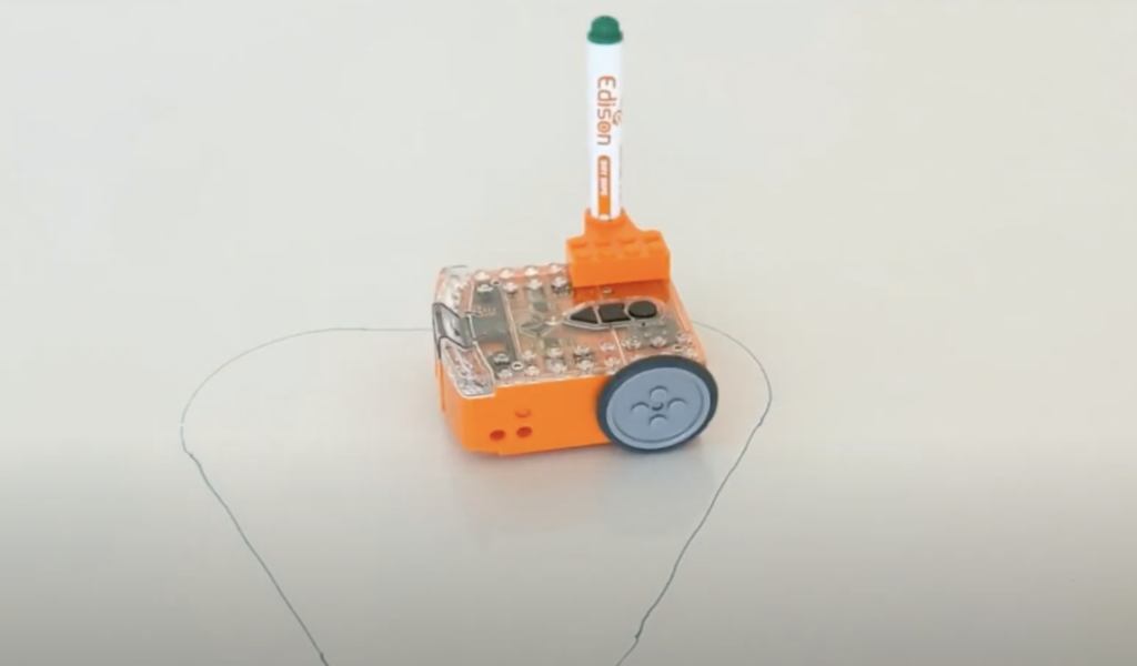 the edison robot drawing a shape with the edsketch accessory attached