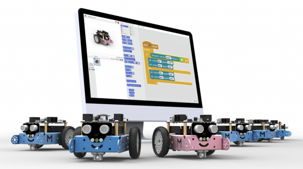 mBot-S educational robots for teaching block coding in elementary school
