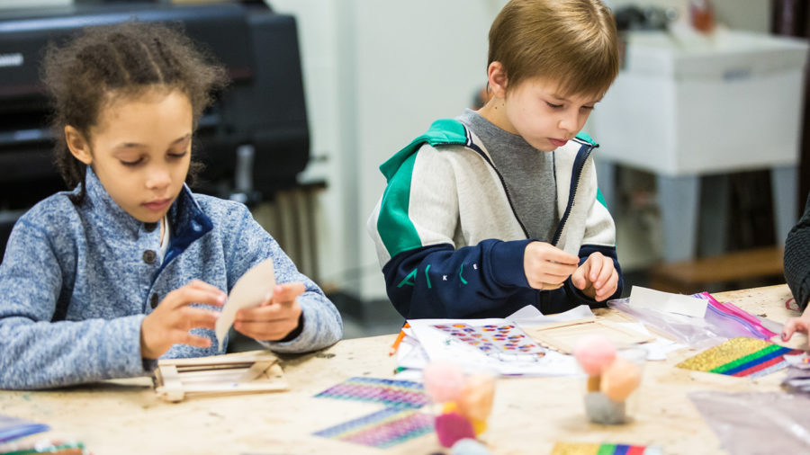 students using crafting and MakerEd materials in a school makerspace