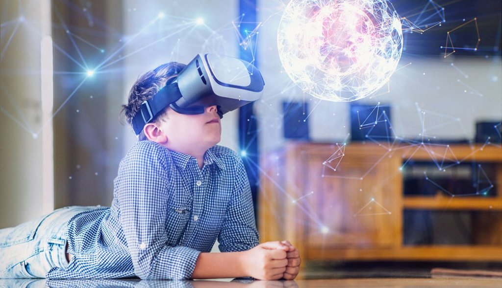 a child using a VR headset to experience mixed reality