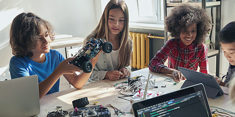 students in an after school robotics club