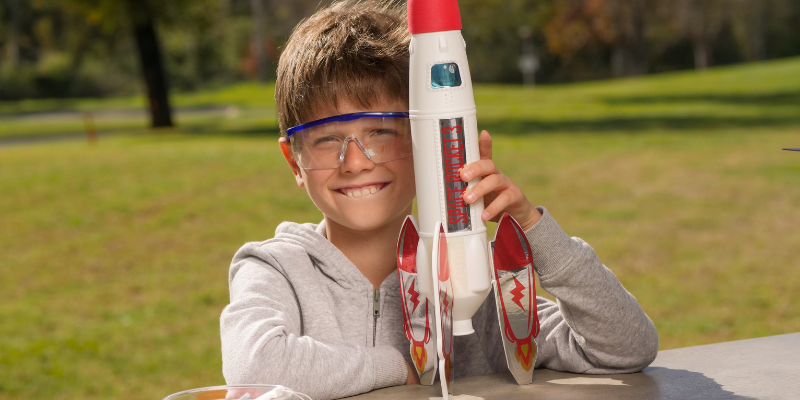 Student doing a project with rockets