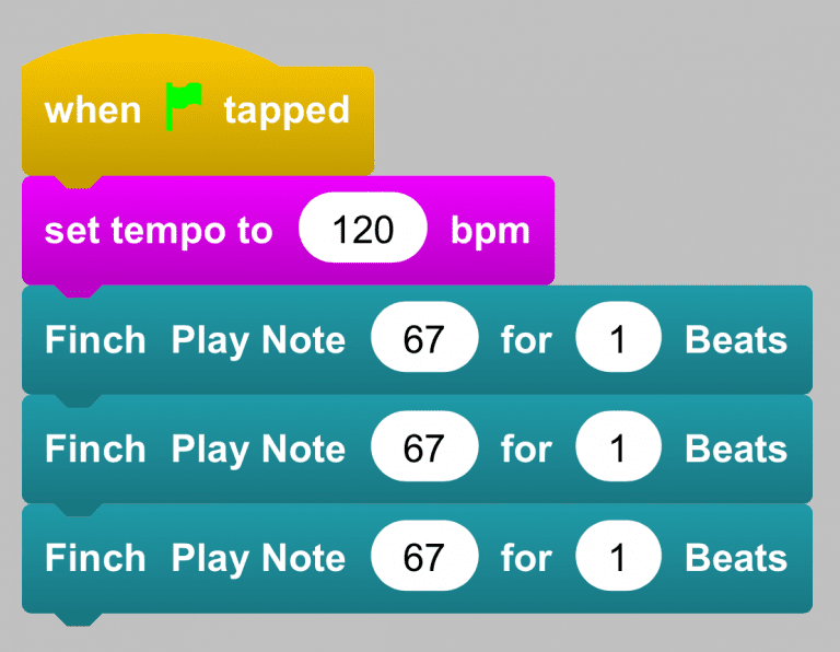 blockly coding commands for music on the finch robot