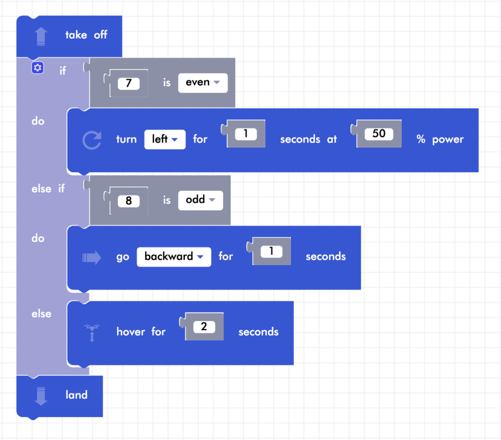 an example of Blockly code for controlling the CoDrone EDU drone