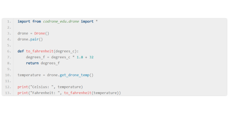 and example of Python code for controlling the CoDrone drone