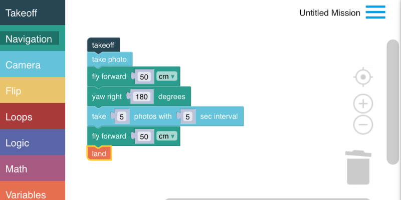 a program built in the droneblocks block coding environment